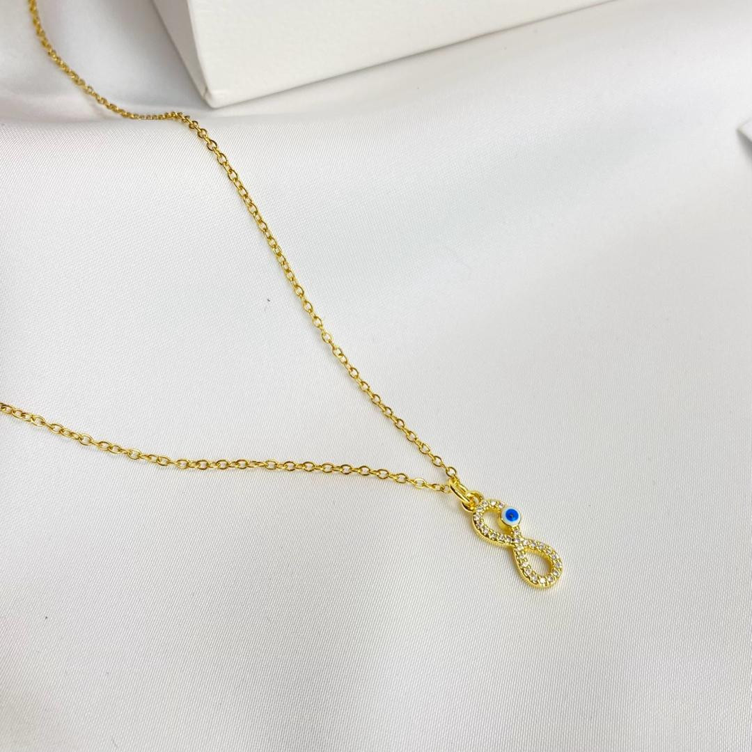 سلسال مع خرزة زرقاء مطلي بالذهب  ستانلس ستيل