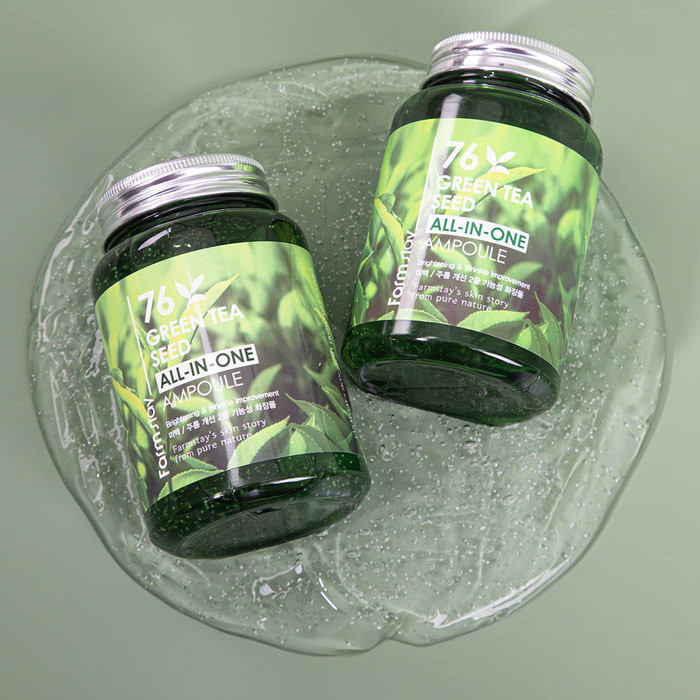جل بخلاصة بذور الشاي الأخضر  يعمل على تغذية وترطيب البشرة  من فاي ستاي  |  Farmstay 76 Green Tea Seed All-in-One Ampoule